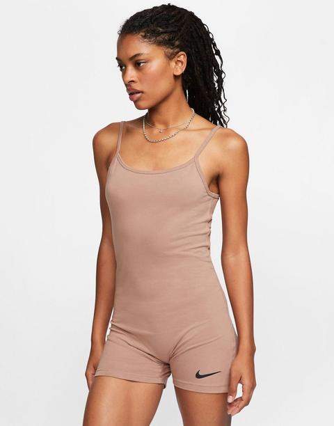 Nike Swoosh Unitard In Beige-neutral