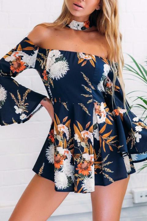 Halter Neck Flare Sleeved Romper