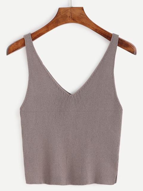 Deep V Neck Ribbed Knit Tank Top