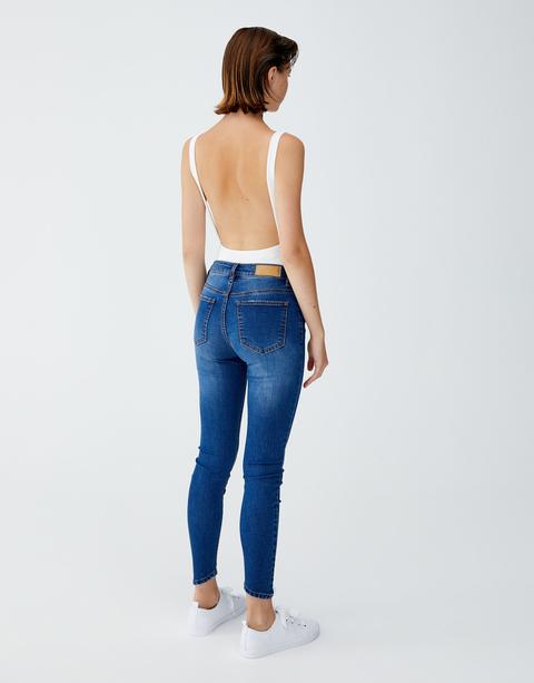 Jeans Skinny Fit Botones Vistos