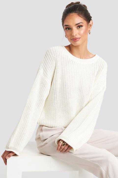 Na-kd Cropped Boat Neck Knitted Sweater - White