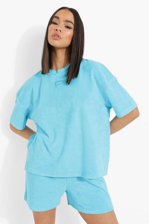 Womens Ofcl Woven Tab Towelling Oversized Tshirt - Blue - 8, Blue