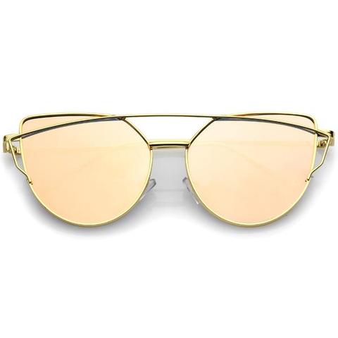 Women's Mid Size Metal Flat Lens Cat Eye Sunglasses C051