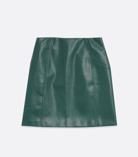 Dark Green Leather-look Mini Skirt New Look Vegan