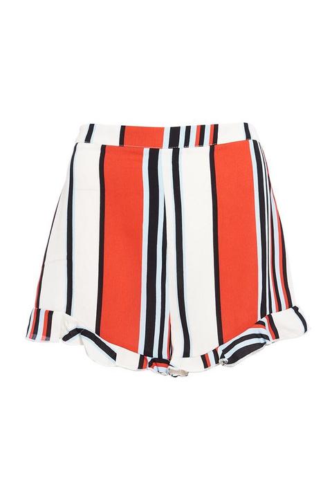 Red Cream And Blue Stripe High Waisted Shorts