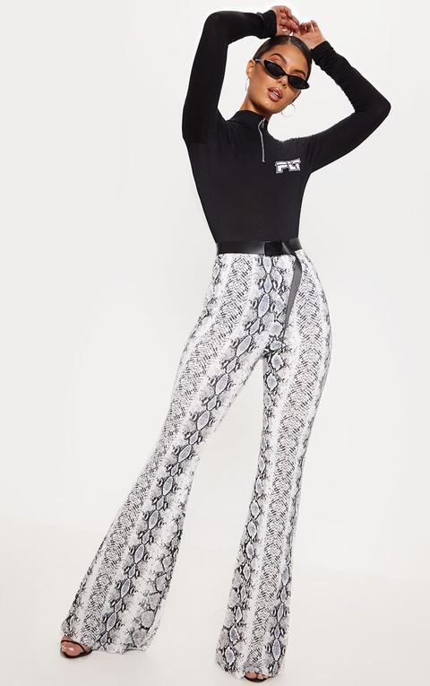 Black Snake Print Flare Leg Pants