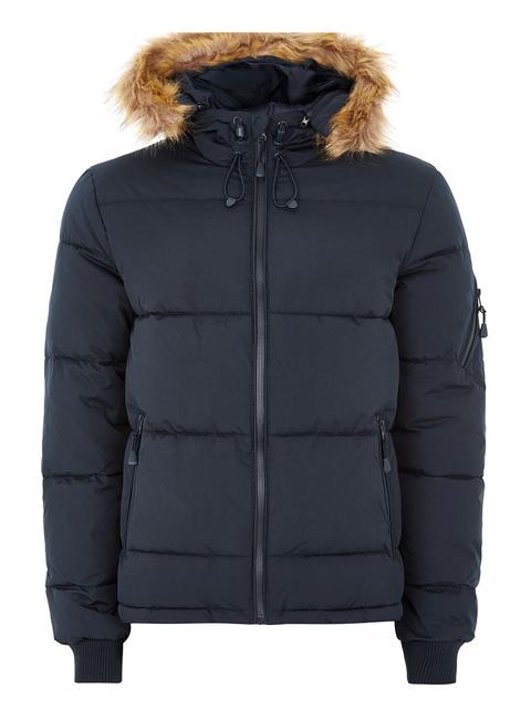 Mens Navy Hooded Puffer Jacket, Navy