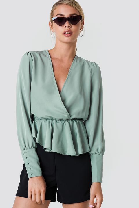 Na-kd Asymmetric Hem Overlap Blouse - Green