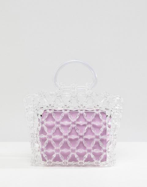 Asos Design Beaded Boxy Clutch Bag With Removable Contrast Pouch - Clear