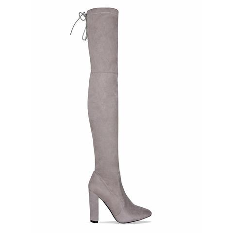 grey suede thigh high boots