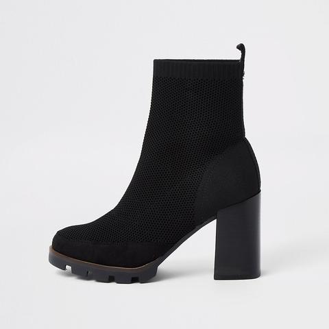 Black Knitted Chunky Ankle Boots