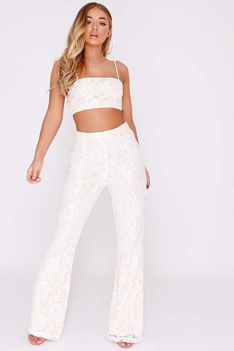 White Trousers - Billie Faiers White Lace Flare Trousers