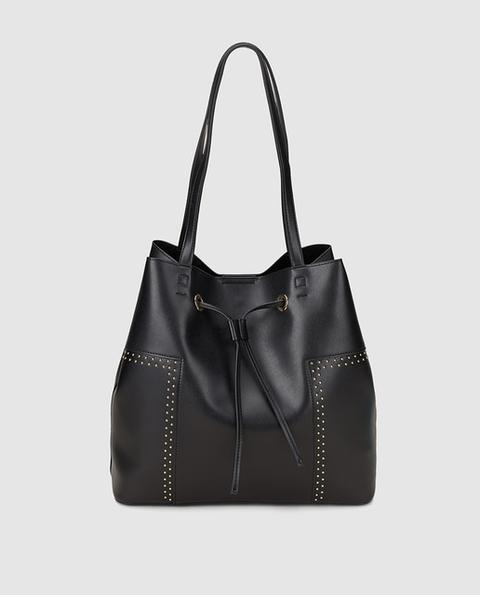 El Corte Inglés - Bolso Saco En Negro Con Tachas Y Neceser Extraíble
