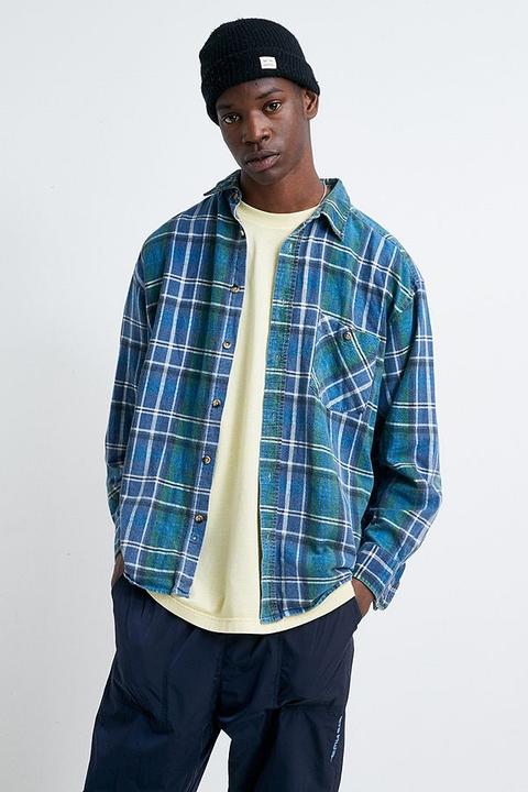Urban Renewal Vintage Blue Checked Flannel Shirt - Blue At Urban Outfitters