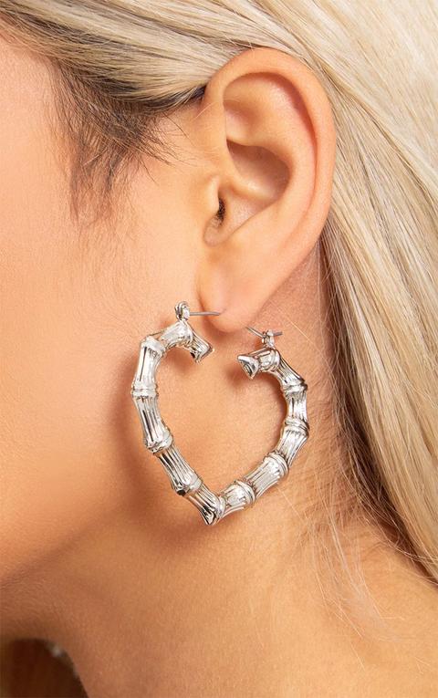 Silver Heart Creole Hoop Earrings