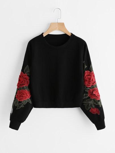 Sudadera Con Aplicación De Bordado De Rosa