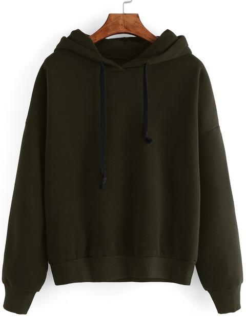 Army Green Drop Shoulder Hooded Sweatshirt