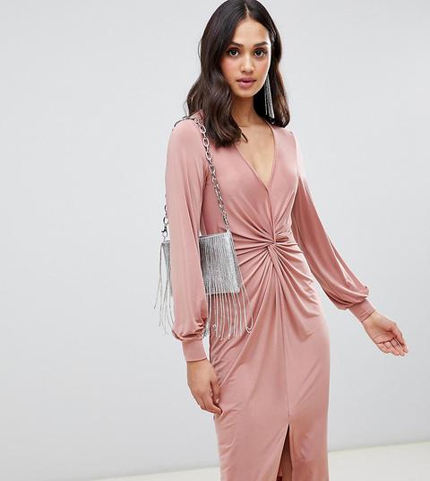 Vestido Midi En Rosado Con Nudo En La Parte Delantera De Miss Selfridge