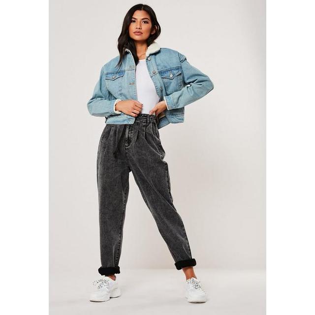 Black Tie Waist Balloon Jeans, Black 