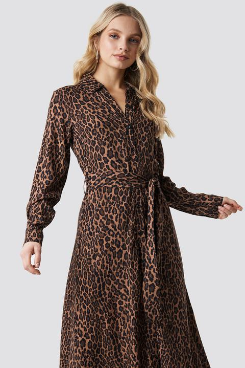 Na-kd Trend Belted Leo Ankle Dress - Brown