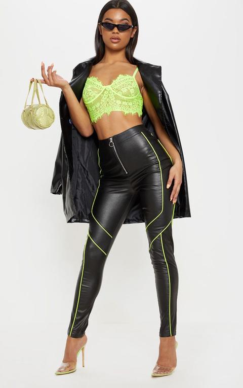 Black Faux Leather Contrast Neon Binding Skinny Trouser