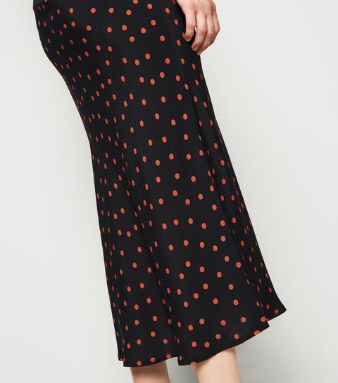 Black Spot Bias Cut Midi Skirt New Look