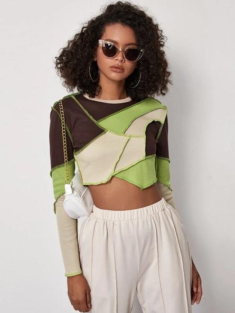 Cut And Sew Stitch Trim Crop Tee