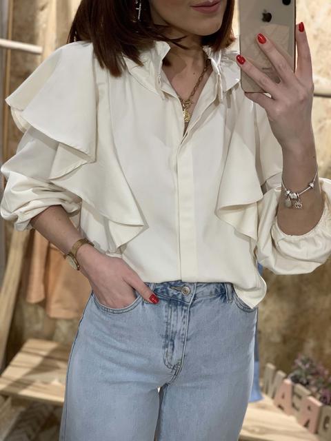 Camisa Crop Volantes Cruda