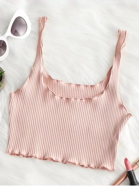 Ribbed Fitted Crop Tank Top Light Pink Mustard White