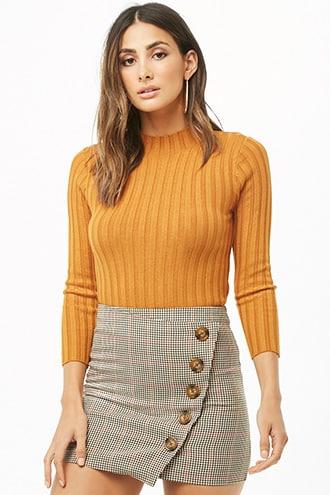 Forever 21 Ribbed Knit Mock Neck Top Marigold