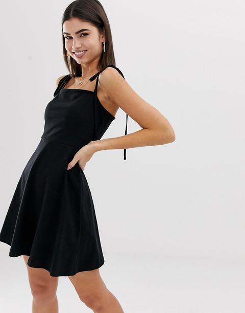 Minivestido De Playa Con Escote Cuadrado Y Tirantes Anudados De Asos Design-negro