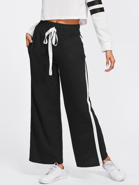 Contrast Striped Split Side Wide Leg Pants