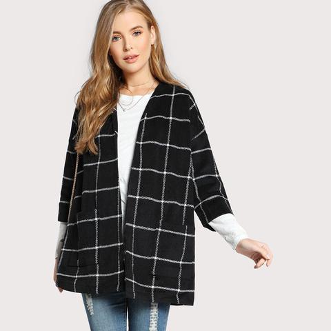 Cappotto Senza Collare Con Tasche - Nero