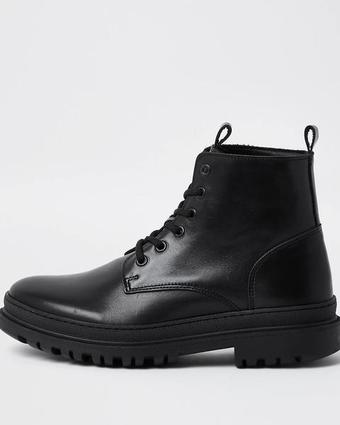 Black Leather Lace Up Boots