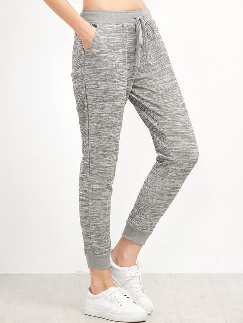 Pantalones Estilo Casual Con Cordón En La Cintura - Gris