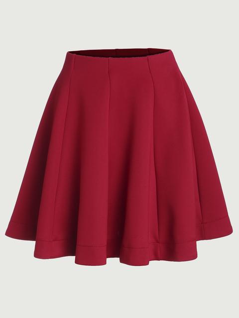 Red Vertical Panel Flare Skirt