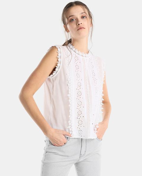 Tintoretto - Blusa De Mujer Con Guipur Y Bordado