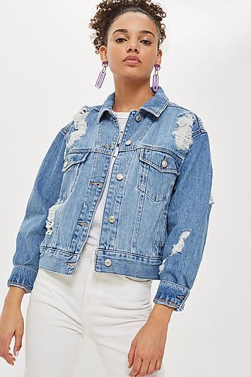 Oversize-jeansjacke Im Destroyed-look - Stone Medium