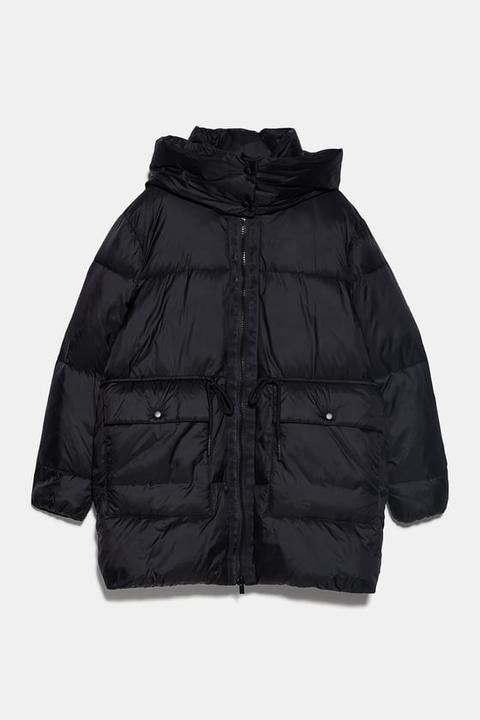 black zara puffer coat