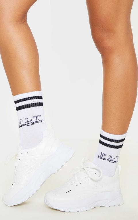 Prettylittlething White Sport Logo Ankle Socks