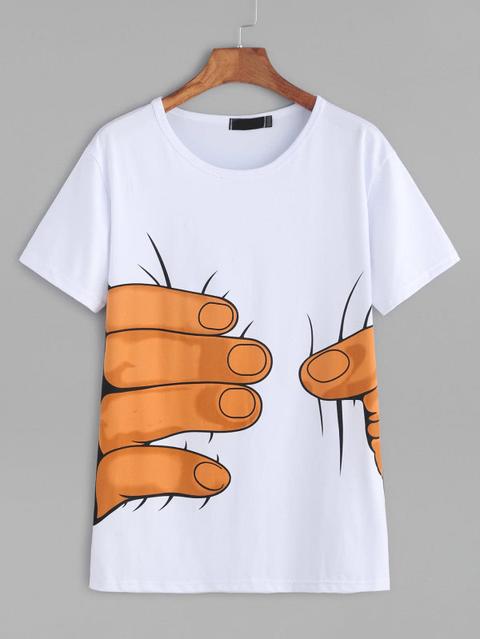 T-shirt Maniche Corte Stampa Mano - Bianco