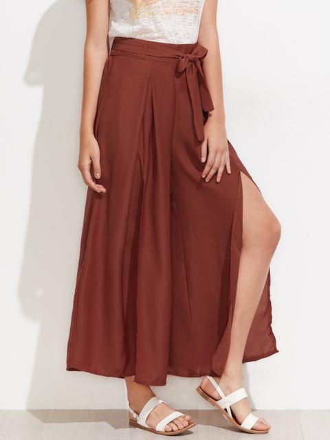 Self Tie Split Wide Leg Pants