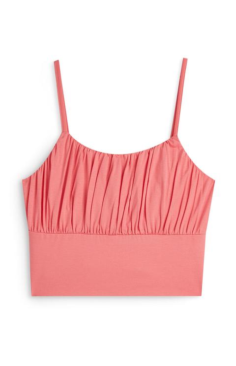 Coral Gathered Front Cami Crop Top