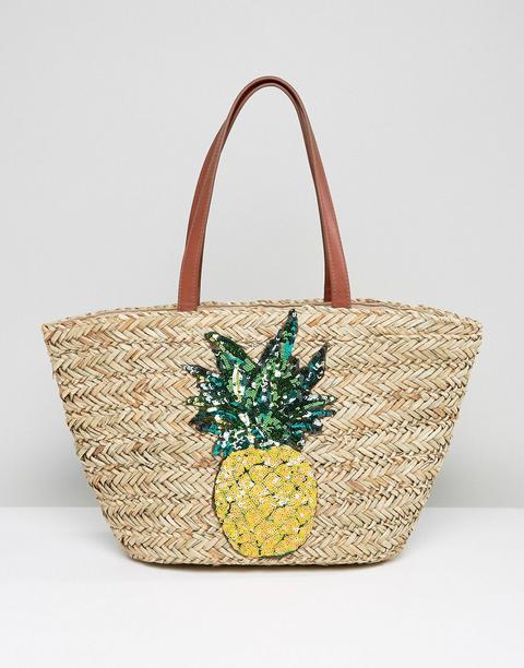 Bolso Playero De Paja Con Bordado De Piña De Glamorous