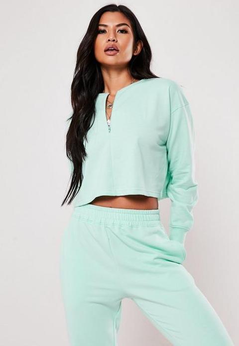 Mint Inserted Zip Crop Sweatshirt, Mint