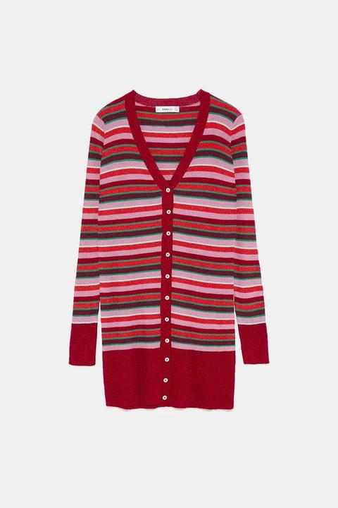 Cardigan A Righe Con Filo Lamé