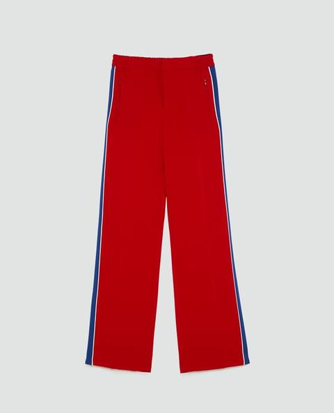 zara red trousers with side stripe