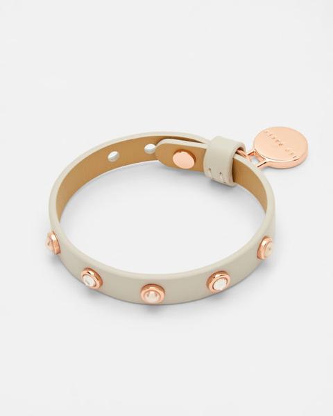 Crystal And Pearl Studded Leather Bracelet