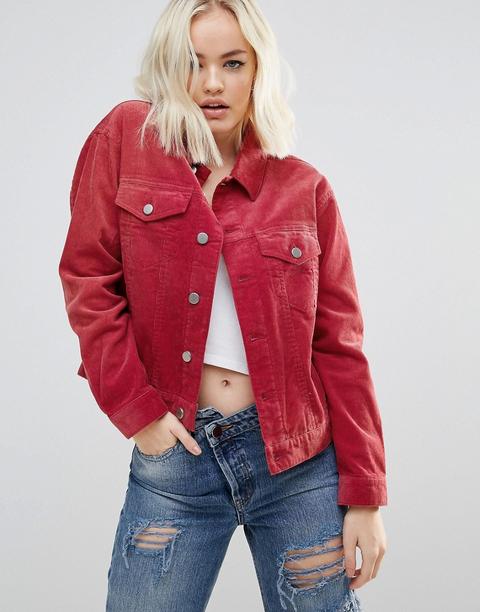 Asos Design - Giacca Corta A Coste Rosso Slavato - Rosso