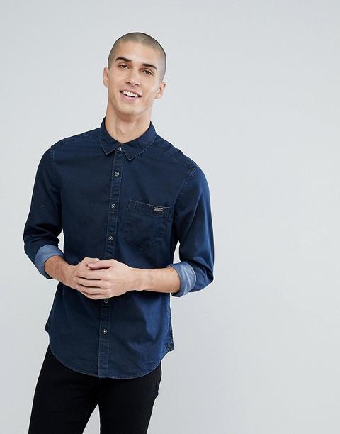 Esprit - Camicia Di Jeans Spalmata Lavaggio Scuro - Blu